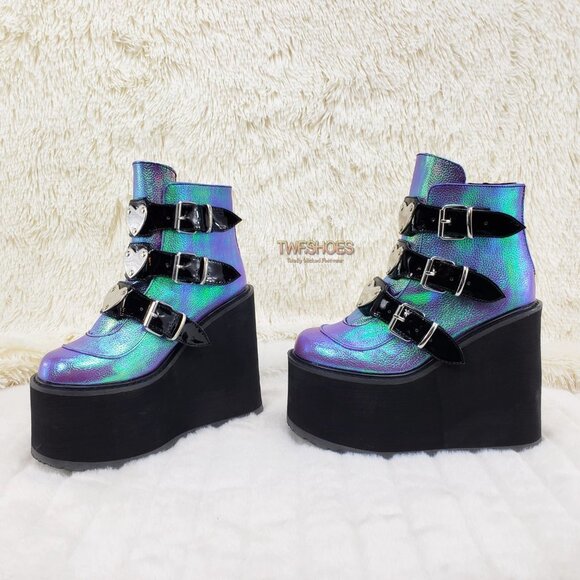 Swing 105 Hologram Heart Plate Platform Punk Goth Ankle Boots